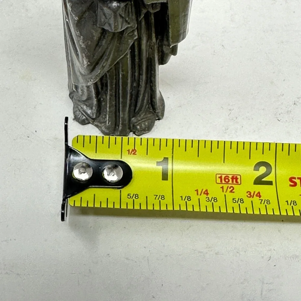 Vintage Pewter Tone Metal Nativity Set 4 Piece Holy Family Angel Figurines